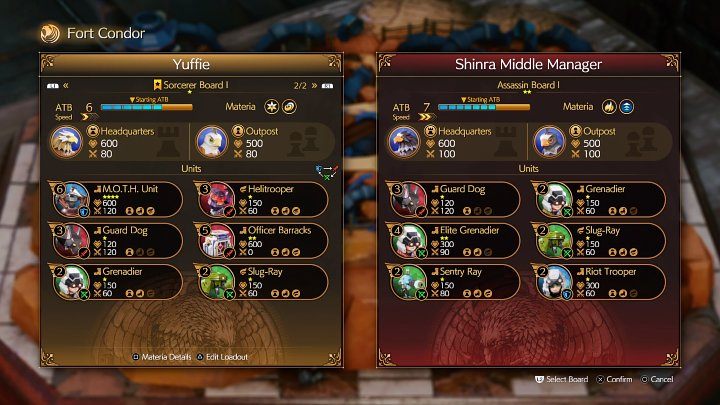 Przed rozpoczęciem rozgrywki w Fort Condor, możecie sprawdzić, jakiej planszy i jednostek będzie używał przeciwnik - Final Fantasy VII Remake Intermission: Fort Condor - jednostki, jak wygrać? - Final Fantasy VII Remake - poradnik do gry