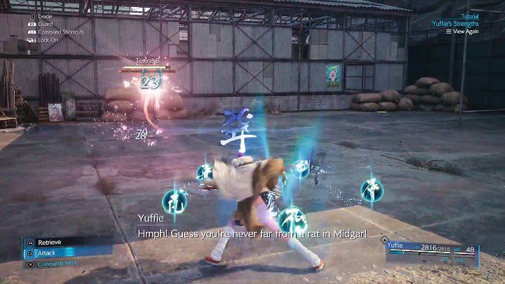 Idąc dalej, traficie na pierwszych prostych przeciwników (Toxirat), a następnie Gorger, na których nauczycie się podstaw walki - Final Fantasy VII Remake Intermission: First Challenge - solucja, opis przejścia - Final Fantasy VII Remake - poradnik do gry