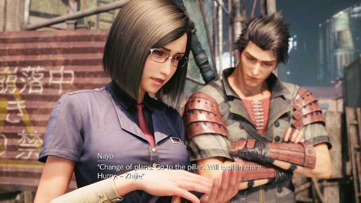 W drodze powrotnej do kryjówki Avalanche otrzymacie wiadomość od Zhijie i będziecie musieli udać się prosto do filaru (Sector 7 Pillar) - Final Fantasy VII Remake Intermission: The Handoff - solucja, opis przejścia - Final Fantasy VII Remake - poradnik do gry