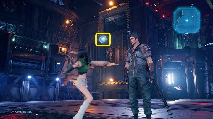 Po walce rzućcie shurikenem w zaczep oznaczony na powyższym obrazku, a następnie skorzystajcie z pomocy Sonona, aby wspiąć się na wyższe piętro - Final Fantasy VII Remake Intermission: Scarlets Trap - solucja, opis przejścia - Final Fantasy VII Remake - poradnik do gry