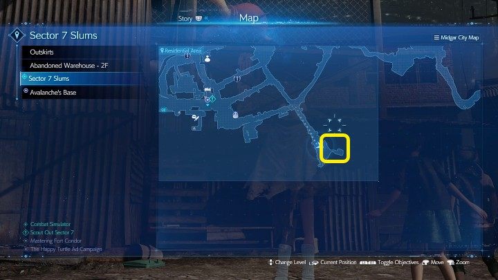 Na powyższym obrazku oznaczyliśmy miejsce, w którym znajdziecie drugą ulotkę (The Happy Turtle Newsletter 2) - Final Fantasy VII Remake Intermission: The Happy Envoy - solucja, opis przejścia - Final Fantasy VII Remake - poradnik do gry