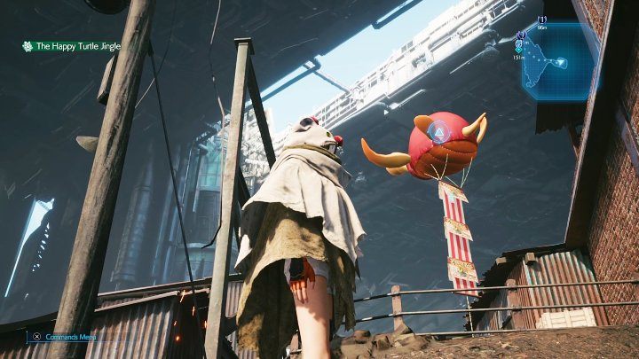 Przeskoczcie nad skrzynką, aby znaleźć się w miejscu widocznym na powyższym screenie, a następnie rzućcie w balon shurikenem, aby go przebić - Final Fantasy VII Remake Intermission: The Happy Envoy - solucja, opis przejścia - Final Fantasy VII Remake - poradnik do gry