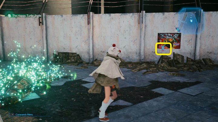 Ostatnia ulotka Happy Turtle została przyklejona do ściany, w miejscu widocznym na powyższym screenie - Final Fantasy VII Remake Intermission: The Happy Envoy - solucja, opis przejścia - Final Fantasy VII Remake - poradnik do gry