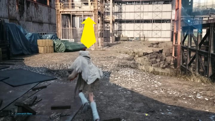 Po pokonaniu dwóch Wayward Wolf (przeciwnicy są bardzo podatni na ogień, więc warto skorzystać z zaklęcia Fira) odwróćcie się w prawą stronę i wdrapcie się na samą górę metalowej konstrukcji - Final Fantasy VII Remake Intermission: Wind Materia - jak zdobyć? - Final Fantasy VII Remake - poradnik do gry