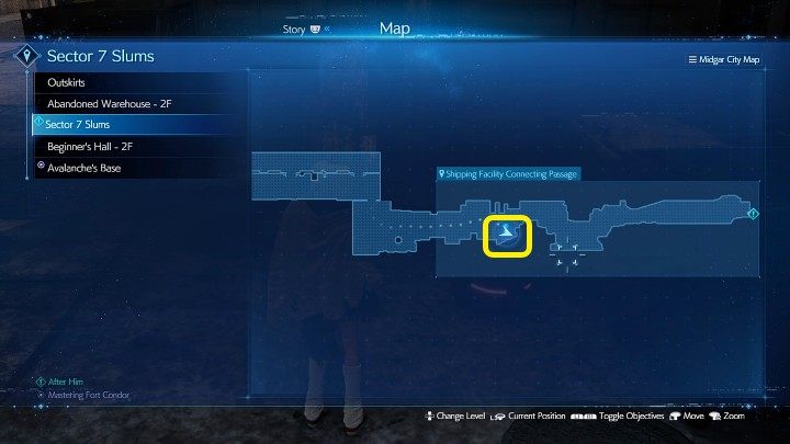 Indurate Staff znajdziecie w miejscu zaznaczonym na powyższym obrazku - Shipping Facility Connecting Pasage - Final Fantasy VII Remake Intermission: Indurate Staff, broń Sonona - jak zdobyć? - Final Fantasy VII Remake - poradnik do gry