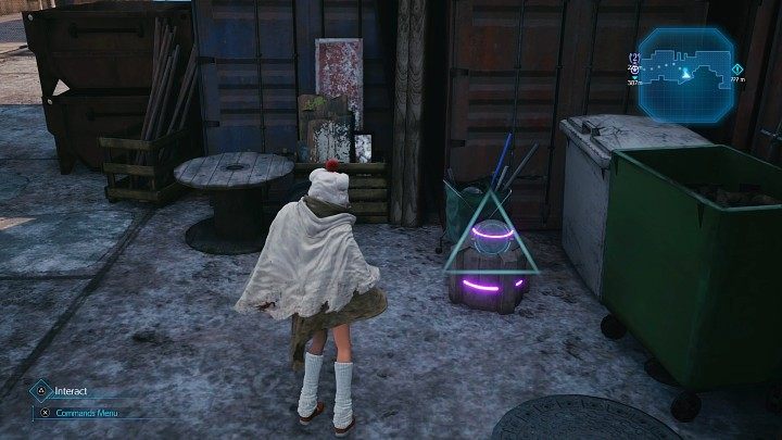 W trakcie pogoni za Zhijie zwróćcie uwagę na fioletową skrzynkę, która stoi przy kontenerach na śmieci - otwórzcie ją, a broń Indurate Staff będzie Wasza - Final Fantasy VII Remake Intermission: Indurate Staff, broń Sonona - jak zdobyć? - Final Fantasy VII Remake - poradnik do gry