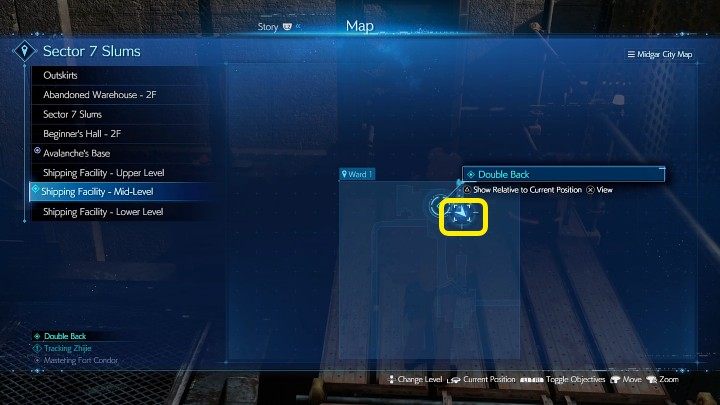 Steal Reaper znajdziecie w miejscu zaznaczonym na powyższym obrazku (Shipping Facility - Mid Level) - Final Fantasy VII Remake Intermission: Steel Reaper, broń Yuffie - jak zdobyć? - Final Fantasy VII Remake - poradnik do gry