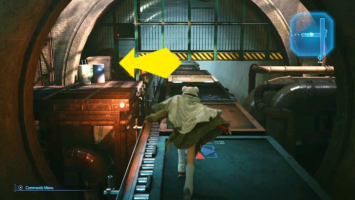 Przeskakując pomiędzy kolejnymi wagonikami zwróćcie uwagę na zaułek po lewej stronie, który został oznaczony żółtą strzałką - Final Fantasy VII Remake Intermission: Magic Up Materia - jak zdobyć? - Final Fantasy VII Remake - poradnik do gry