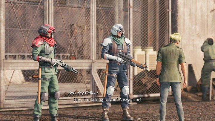 Idąc w kierunku umówionego miejsca spotkacie Zhijie, który został zaczepiony przez dwóch żołnierzy Shinra - Final Fantasy VII Remake Intermission: After Him - solucja, opis przejścia - Final Fantasy VII Remake - poradnik do gry