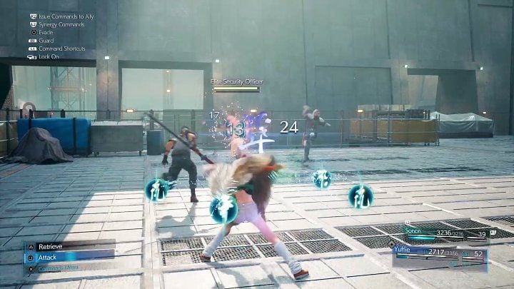 Po wjechaniu na wyższy poziom będziecie musieli stoczyć walkę z dwoma żołnierzami, którzy rzucili się w pościg za Zhijie - Final Fantasy VII Remake Intermission: After Him - solucja, opis przejścia - Final Fantasy VII Remake - poradnik do gry