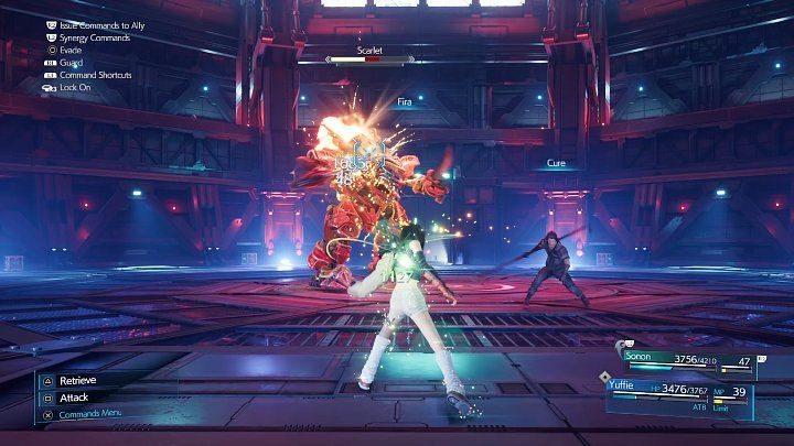 Następnie skorzystajcie z zaklęć ognia (Fire/Fira), aby pozbawić Scarlet całego zdrowia i ją obezwładnić, co spowoduje, że The Crimson Mare wejdzie w status Pressured - Final Fantasy VII Intermission: Scarlet/The Crimson Mare - boss, jak pokonać? - Final Fantasy VII Remake - poradnik do gry