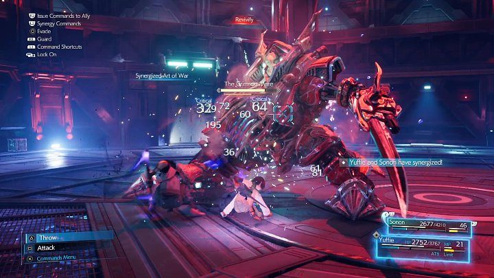 Serią celnych ciosów kombinacyjnych (Synergized Art of War) i zaklęć typu Lightning szybko wyrządzicie odpowiednią ilość obrażeń, co umożliwi przejście do drugiej fazy pojedynku z bossem - Final Fantasy VII Intermission: Scarlet/The Crimson Mare - boss, jak pokonać? - Final Fantasy VII Remake - poradnik do gry