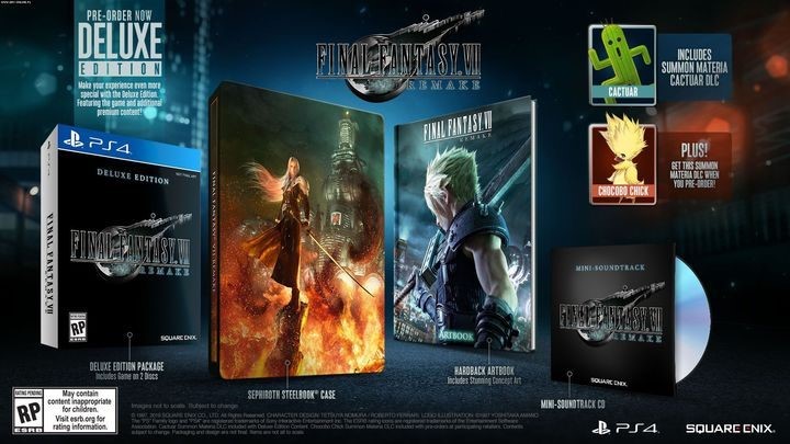 Deluxe Edition zawiera steelbook, artbook, płytę CD z muzyką z gry oraz Cactuara z DLC Summon Materia - Final Fantasy VII Remake: Edycje gry - Final Fantasy VII Remake - poradnik do gry