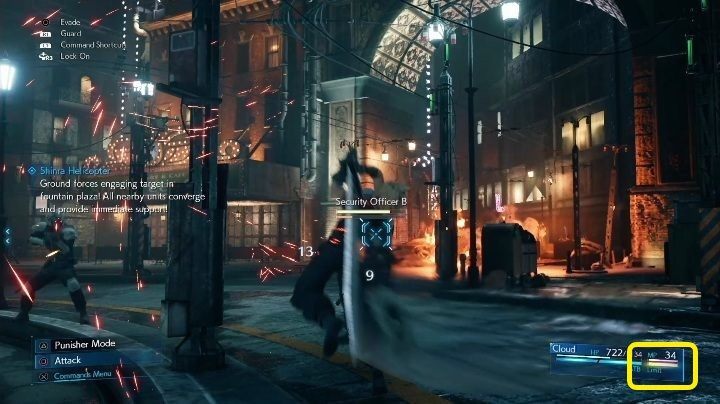 Wskaźnik (pasek) zdolności Limit Break znajduje się w prawym dolnym rogu ekranu i wyróżnia się spośród reszty żółtym kolorem - Final Fantasy VII Remake: Limit Break, czym jest, jak naładować, jak wykonać - Final Fantasy VII Remake - poradnik do gry
