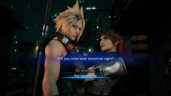 Dla przykładu, podczas jednego z rozdziałów Jessie pyta nas, czy przyjdziemy do niej kolejnej nocy - Final Fantasy VII Remake: Romans z Tifą, Aerith lub Jessie - czy można? - Final Fantasy VII Remake - poradnik do gry