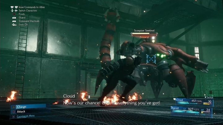 Po podłożeniu bomby stoczysz walkę z pierwszym bossem gry FF7 Remake - Scorpion Sentinel - Final Fantasy VII Remake: Bomba - jaki czas ustawić? - Final Fantasy VII Remake - poradnik do gry