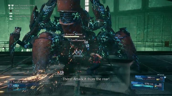 Gdy przeciwnik straci nieco życia, nagle odskoczy - zbliż się do niego i kontynuuj ataki z pomocą Thunder i specjalnych umiejętności Clouda - Final Fantasy VII Remake: Scorpion Sentinel - boss, walka - Final Fantasy VII Remake - poradnik do gry