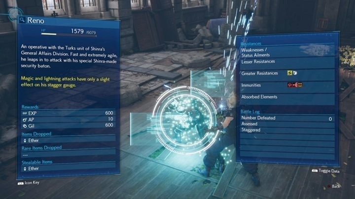 Miecz Clouda szybko nabija status Pressured i Staggered u wroga, więc skup się głównie na atakach wykonywanych tym orężem - Final Fantasy VII Remake: Reno - boss, walka - Final Fantasy VII Remake - poradnik do gry