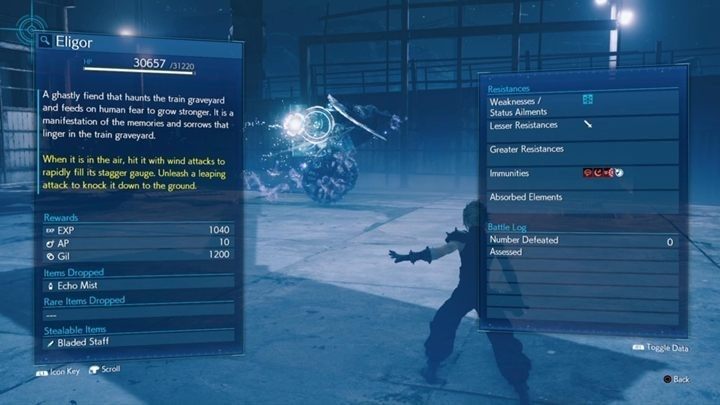 Eligor ma 31220 HP i jest podatny na lodowe ataki (Ice Materia) - Final Fantasy VII Remake: Eligor - boss, walka - Final Fantasy VII Remake - poradnik do gry