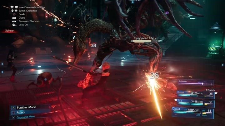 Specimen H0512 atakuje głównie powolnymi ciosami wręcz, które mogą zostać skontrowane Punisher Mode Clouda - Final Fantasy VII Remake: Specimen H0512 - boss, walka - Final Fantasy VII Remake - poradnik do gry