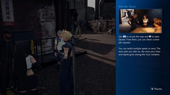 Kawałek dalej odnajdziesz kilka postaci, które zlecą Ci misje poboczne nazwane w grze jako Odd Jobs: Quests - Final Fantasy VII Remake: Home Sweet Slum - solucja - Final Fantasy VII Remake - poradnik do gry