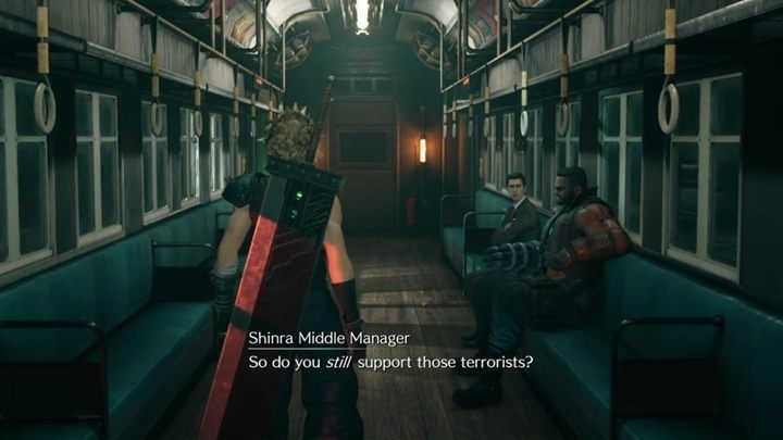 Pomów z Tifą, a następnie idź do przedziału z Barretem i pomów z mężczyzną - Final Fantasy VII Remake: Dogged Pursuit - solucja - Final Fantasy VII Remake - poradnik do gry