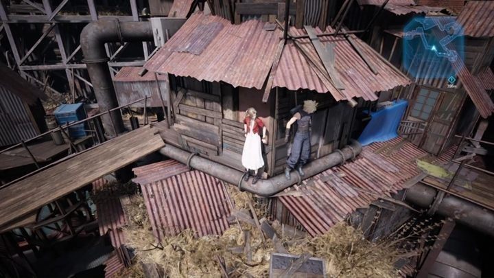 Teraz musicie przemieszczać się po dachach i nie napotkacie na swojej drodze żadnych przeciwników - Final Fantasy VII Remake: Budding Bodyguard - solucja - Final Fantasy VII Remake - poradnik do gry