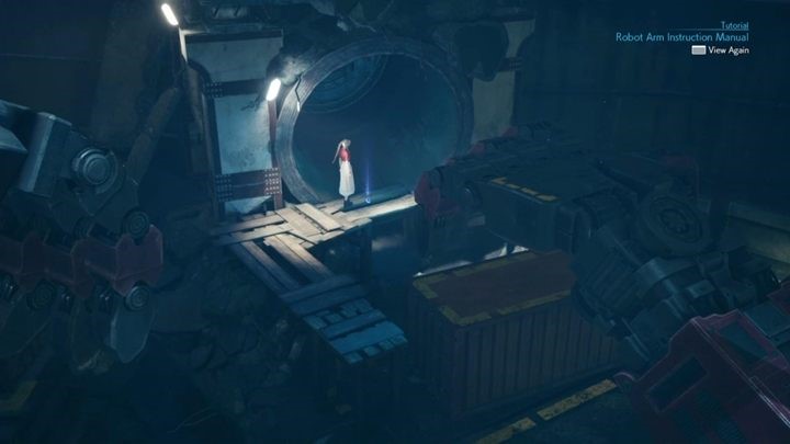 Zacznij od tego, by przenieść czerwony kontener na żółte pole po prawej stronie - Final Fantasy VII Remake: The Town That Never Sleeps - solucja - Final Fantasy VII Remake - poradnik do gry