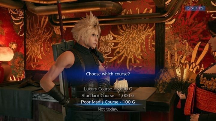 Udaj się do Madam M i po scence wybierz jedną z jej usług - Luxury Course, Standard Course lub Poor Mans Course - Final Fantasy VII Remake: The Town That Never Sleeps - solucja - Final Fantasy VII Remake - poradnik do gry