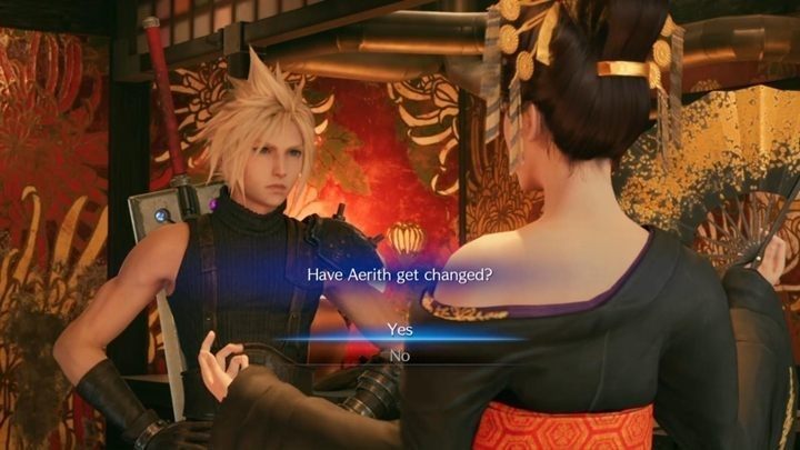 Wróć do Madam M, a ta zaproponuje, że pomoże Aerith zmienić strój - Final Fantasy VII Remake: The Town That Never Sleeps - solucja - Final Fantasy VII Remake - poradnik do gry