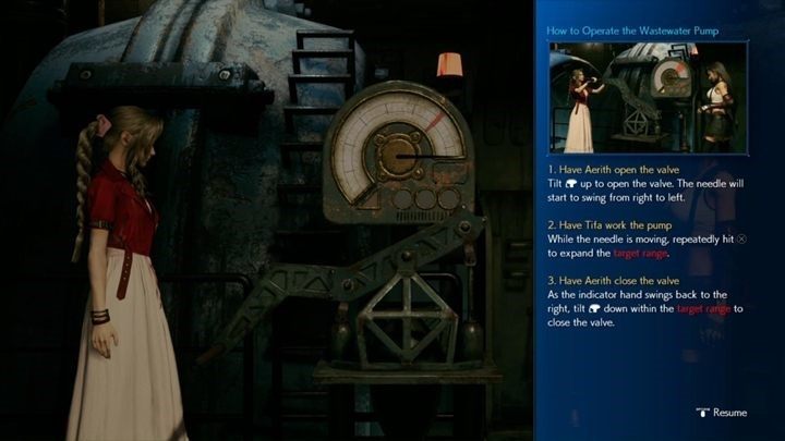 W końcu dotrzesz do wielkiej pompy, którą musisz użyć z pomocą Aerith i Tify - Final Fantasy VII Remake: Rough Waters - solucja - Final Fantasy VII Remake - poradnik do gry