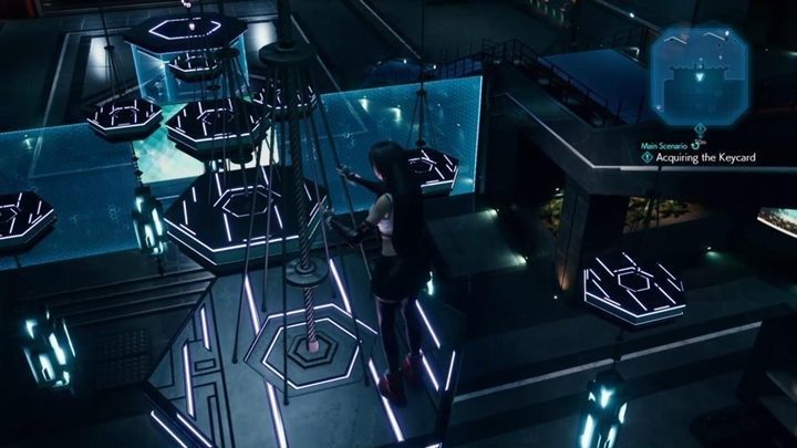 W głównym holu podejdź do drzwi, a grupa dojdzie do wniosku, że bez karty dostępu nie uda im się wejść do środka - Final Fantasy VII Remake: The Belly of the Beast - solucja - Final Fantasy VII Remake - poradnik do gry