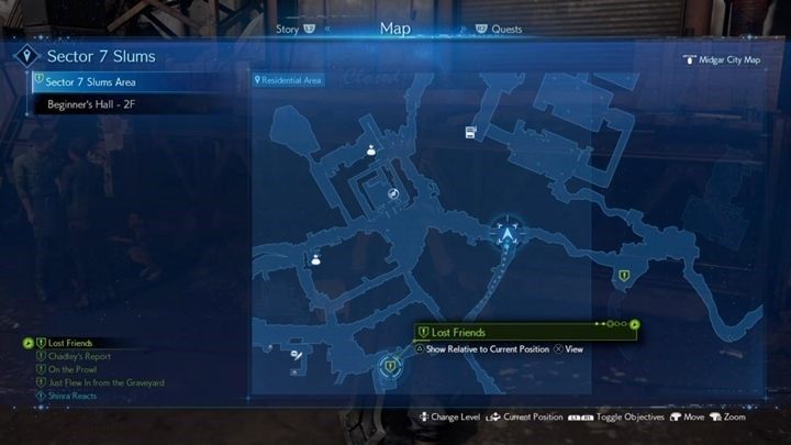 Drugi kot jest na ulicy, niedaleko drogi prowadzącej na stację kolejową - w miejscu widocznym na powyższym obrazku - Final Fantasy VII Remake: Lost Friends - solucja, quest - Final Fantasy VII Remake - poradnik do gry