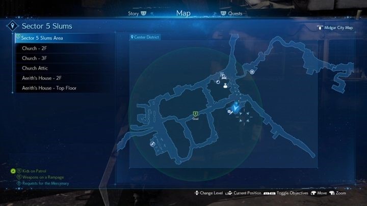 Na powyższym obrazku zaznaczono lokalizację czwartego dziecka - Final Fantasy VII Remake: Kids on Patrol, solucja, quest - Final Fantasy VII Remake - poradnik do gry