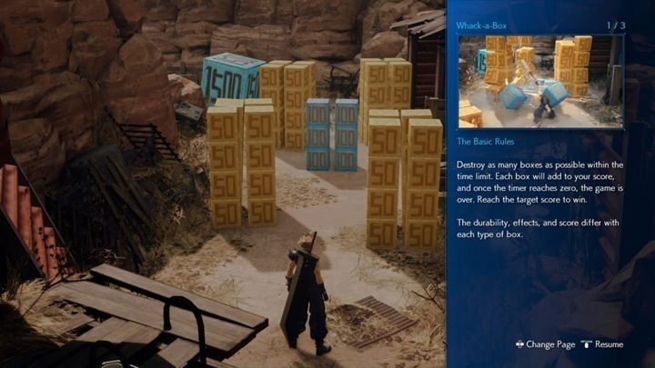 Minigra jest bardzo prosta - musisz niszczyć pudełka, by zdobywać punkty za które otrzymasz później odpowiednią nagrodę - Final Fantasy VII Remake: A Verified Hero, solucja, quest - Final Fantasy VII Remake - poradnik do gry