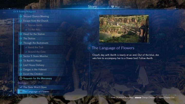 Aby zobaczyć tę scenkę musisz ukończyć wszystkie misje poboczne w sektorze: The Mysterious Moogle Merchant, Kids on Patrol, Weapons on a Rampage, A Verified Hero, The Angel of the Slums oraz Paying Respects - Final Fantasy VII Remake: The Language of Flowers - discoveries, solucja - Final Fantasy VII Remake - poradnik do gry