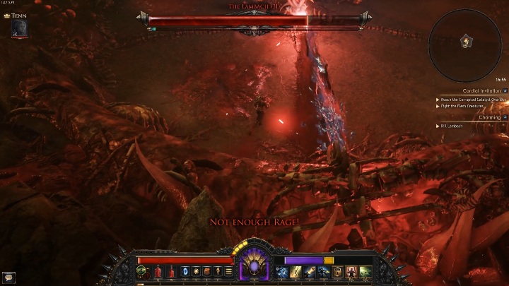 Silnym atakiem The Lambach jest ognisty płomień, którym wykonuje pełen obrót wokół areny - The Lambach | Boss w grze Wolcen - Wolcen Lords of Mayhem - poradnik do gry