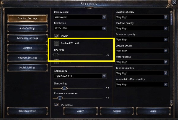 W grze Wolcen Lords of Mayhem, w ustawieniach graficznych, znajduje się opcja włączenia limitu FPS - Wymagania sprzętowe gry Wolcen - Wolcen Lords of Mayhem - poradnik do gry