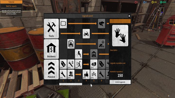 Na początek warto wybrać umiejętności zwiększające przyrost pieniędzy i reputacji ze zleceń. - Umiejętności w Tank Mechanic Simulator - Tank Mechanic Simulator - poradnik do gry
