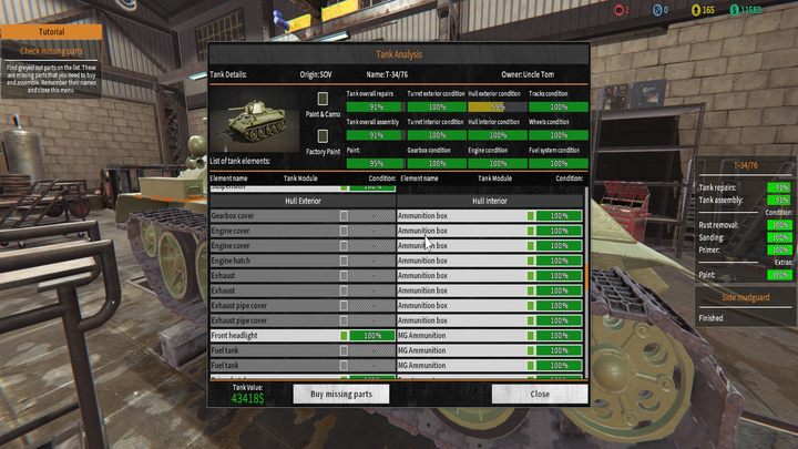 Analiza czołgu pomaga przy szukaniu części do naprawy. - Naprawa czołgów w Tank Mechanic Simulator - Tank Mechanic Simulator - poradnik do gry