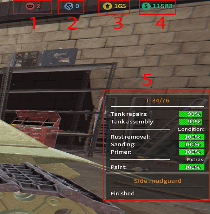 Zdjęcie przedstawia standardowy widok gry. - Interfejs w Tank Mechanic Simulator - Tank Mechanic Simulator - poradnik do gry