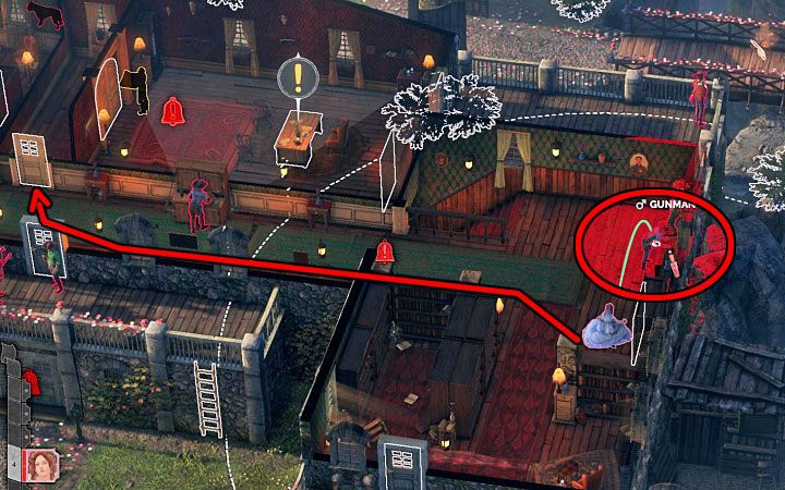 Schowaj się za dowolną dużą przeszkodą żeby nie zostać zauważonym przez strażników z korytarza (M4,5) - Desperados 3: Zakradnij się Kate do biura burmistrza, 4 Misja - solucja - Desperados 3 - poradnik do gry