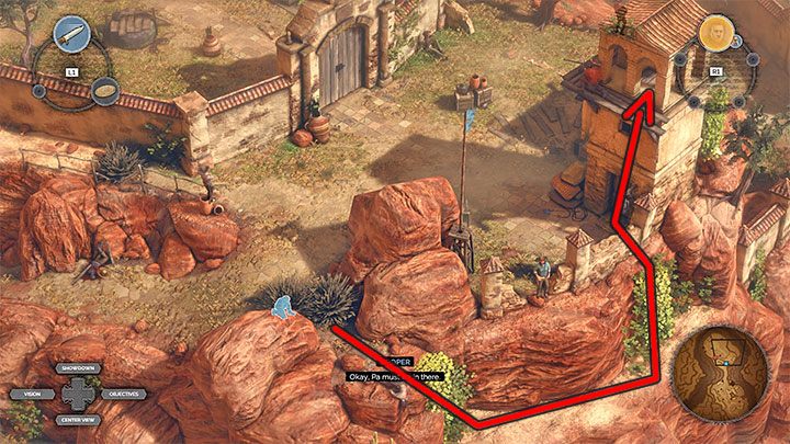 Dotrzesz do obszaru z wieżą (M7,4) i najbadziej musisz uważać na snajpera rozstawionego na wieży - Desperados 3: Dotrzyj do kaplicy, 7 Misja - solucja, opis przejścia - Desperados 3 - poradnik do gry
