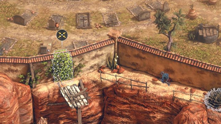 Nie możesz niestety wybrać głównego wejścia na cmentarz, bo duża brama jest zamknięta - Desperados 3: Dotrzyj do kaplicy, 7 Misja - solucja, opis przejścia - Desperados 3 - poradnik do gry