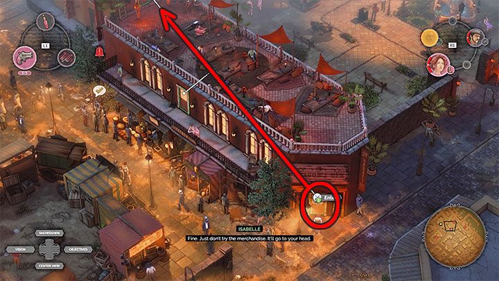 Wszyscy bohaterowie rozpoczynają misję w tym samym miejscu (M10,1) i początkowo nie musisz skradać się, bo przebywasz w ogólnodostępnej części miasta - Desperados 3: Zdobądź przebranie, podsłuchaj rozmowy - solucja, opis przejścia - Desperados 3 - poradnik do gry