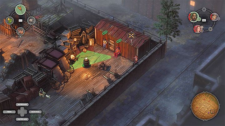 Wejścia do szopy z biurem (M10,14) pilnuje dwóch przeciwników - Desperados 3: Dotrzyj do biura w strefie magazynowej - solucja, opis przejścia - Desperados 3 - poradnik do gry