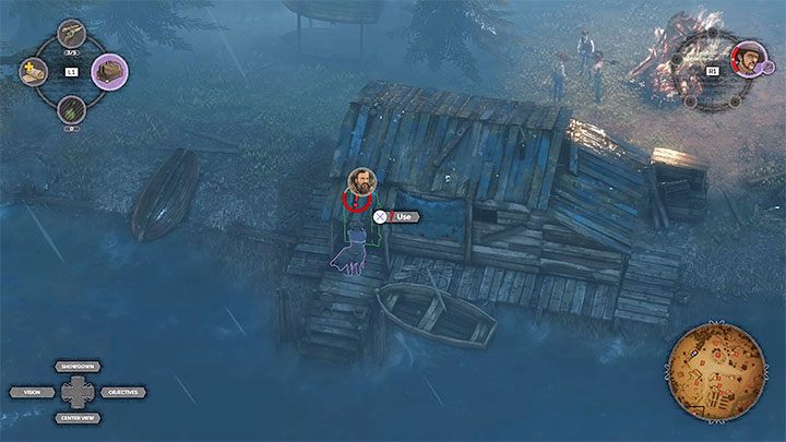 Cel podróży to dom przy wodzie (M5,2) i w drodze do niego musisz uniknąć grupy przeciwników stojących przy ognisku - na szczęście wystarczy przekraść się na granicy ich pola widzenia - Desperados 3: Znajdź Hectora, 5 Misja - solucja, opis przejścia - Desperados 3 - poradnik do gry