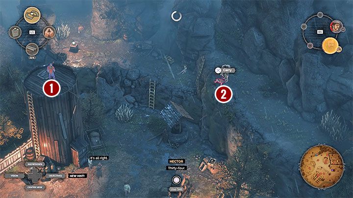 Piąty Long Coat kręci się w pobliżu silosu na ziarno (Grain Silo) znajdującego się na terenie rancza (M5,10) - Desperados 3: Zabij Long Coats, 5 Misja - solucja, opis przejścia - Desperados 3 - poradnik do gry