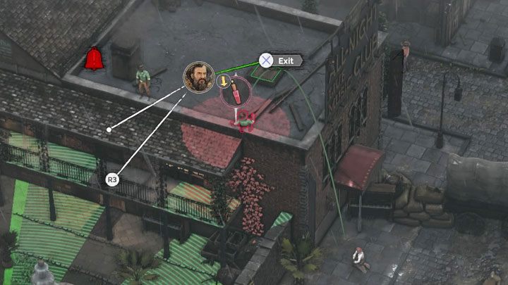 Przed tobą czasochłonny proces mozolnego pozbywania się wrogów z dziedzińca domu uciech (M12,8), na którym stoi kurtyzana z pożądanym przebraniem - Desperados 3: Omiń posterunek i pozyskaj przebranie - 12 Misja - solucja - Desperados 3 - poradnik do gry