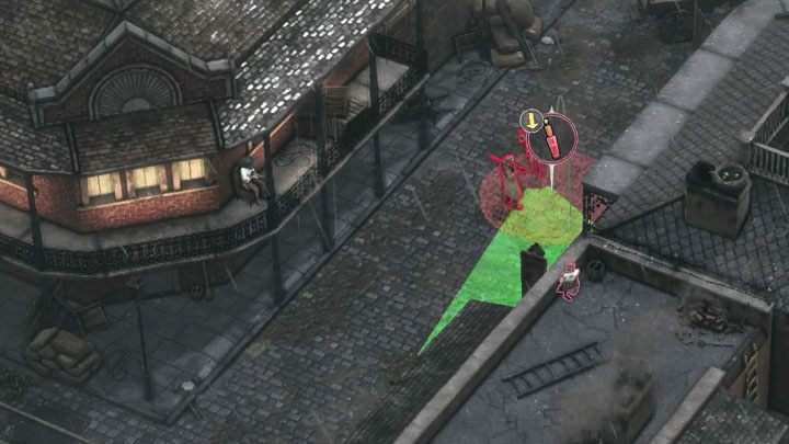 2) Możesz wdrapać się Kate na dach domu uciech (M12,7) i użyć perfum do oślepienia Long Coata rozmawiającego z jednym z bandytów - Desperados 3: Dotrzyj do przystani - 12 Misja - solucja, opis przejścia - Desperados 3 - poradnik do gry